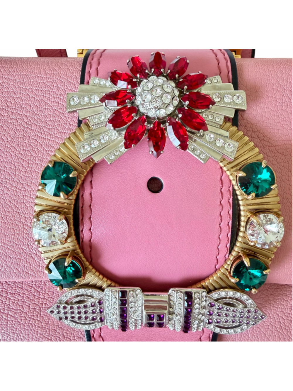 Miu Miu Miu Lady Crystal-Embellished Madras Leather Shoulder Bag - Pink - Picture 12 of 16